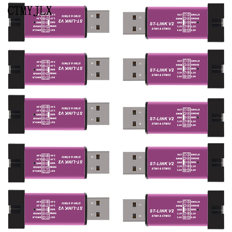 10Set For ST LINK Stlink ST-Link V2 Mini STM8 STM32 Simulator Download Programmer Programming With Cover DuPont Cable DIY Kit