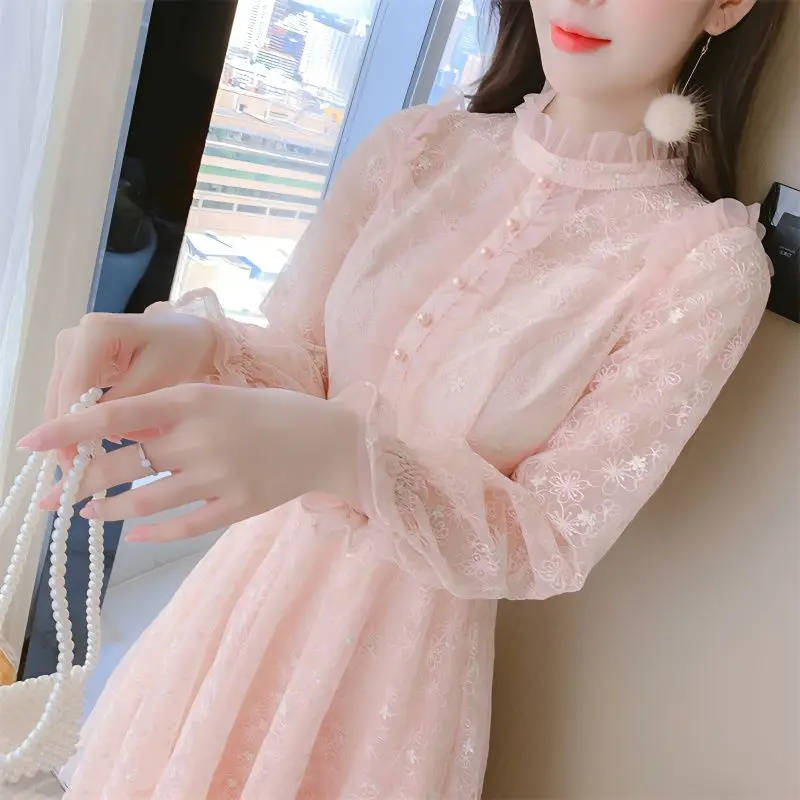 

2024 Elegant Chic Dresses for Women Bohemia Gauze Vintage Robe Long Sleeve Loose-fitting Female Autumn Vestidos T732