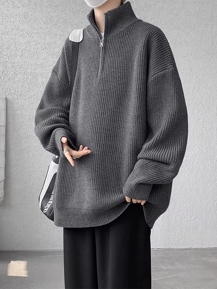 

High Collar Men's Knitwear f Zip Autumn Winter Sle Casual Loose Fit Comfortable mid Weight Long Sve Color