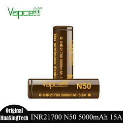 High Capacity Vapcell N50 21700 5000mah lithium Cylindrical Battery 15A 3.6V INR21700 Rechargeable Batteries for Home Appliances