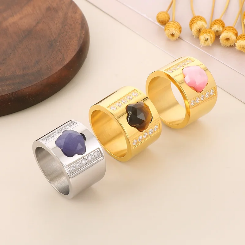 Exquisite Stainless Steel Large Rings for Women Crystal Rhinestone Wide Face Star Stone Women's Ring Elegant Party Jewelry Mujer