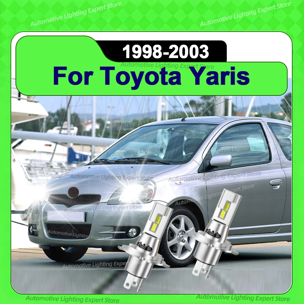 2Pcs LED Lights 12V Mini Headlight Bulbs 30000Lm 6000K with Fan Lamp For Toyota Yaris 1998 1999 2000 2001 2002 2003