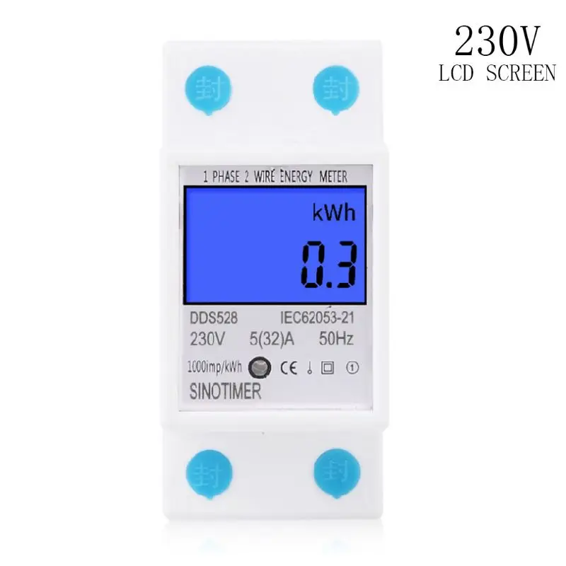 DDS528L Digital Energy Meter Single Phase 110/230V 50Hz Din Mounting LCD Display Kilowatt Hour KWH Ammeter