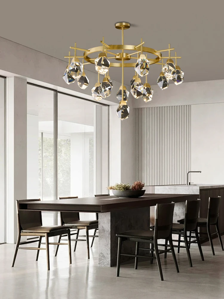 Get This Modern Room Decoration Diamond Shape K9 Crystal Chandeliers Foyer Villa Bedroom All Copper Hanglamp Luxurious Lamp
