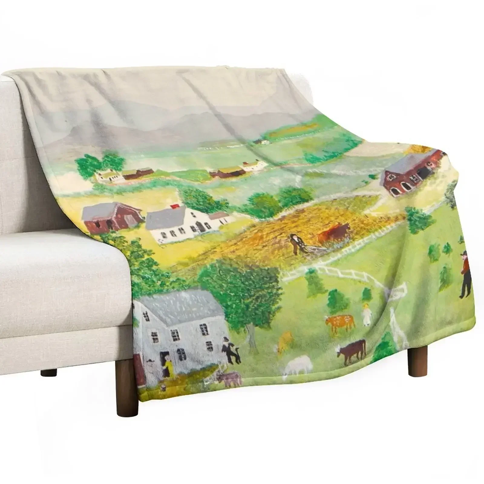 

Anna Mary Robertson 'Grandma' Moses Mountains American Folk Art Throw Blanket Cozy Napping Blanket Gift for Mom Dad