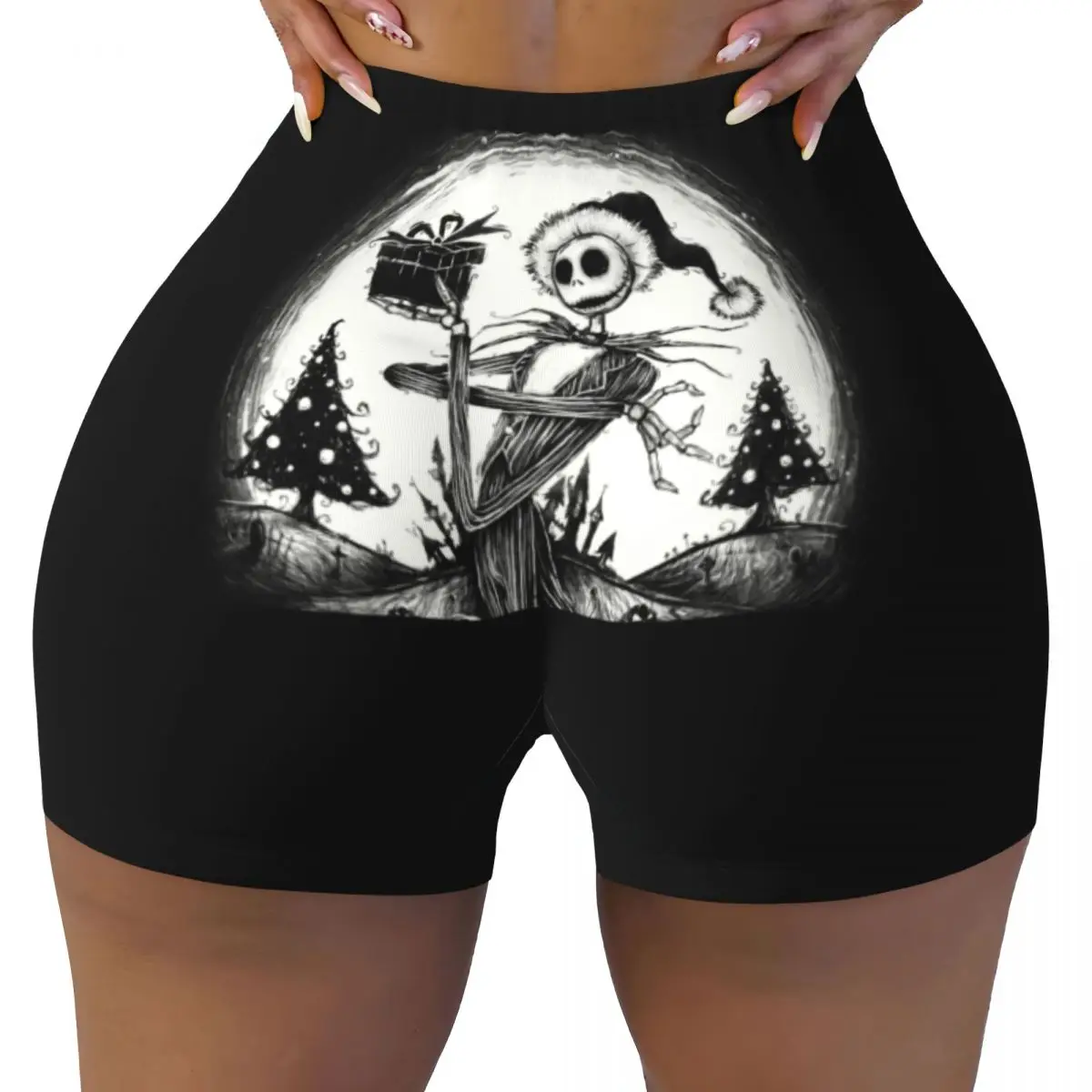 Custom Jack Skellington Biker Running Workout Shorts for Women The Nightmare Before Christmas Athletic Gym Yoga Shorts