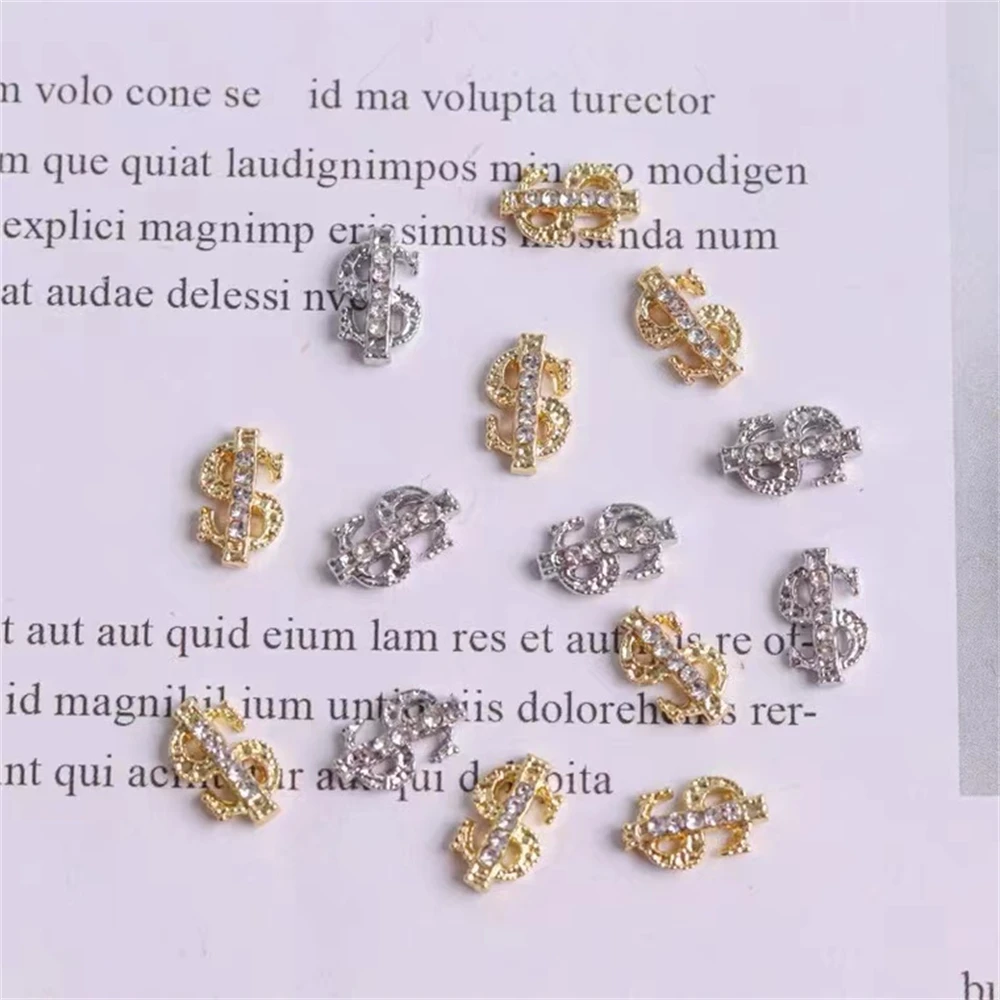 10 قطعة علامة الدولار المال مسمار السحر الزركون الذهب الفضة مسمار الديكور الأحجار الكريمة ثلاثية الأبعاد الماس مانيكير الراين اكسسوارات