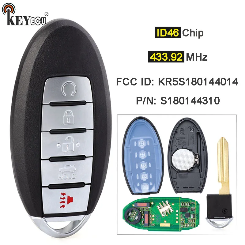 

KEYECU 433.92MHz ID47 Chip S180144310 KR5S18014401 Smart Remote Key Fob for Infiniti QX60 Nissan Altima Teana Maxima 2016-2018