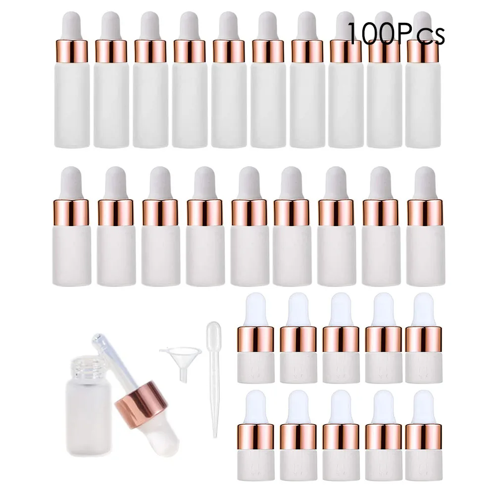 

100pcs 2ml+3ml+5ml Mini Dropper Bottle Rose gold Cap Pipette Bottle Refillable Sample Essential oil Container Jar For Perfume