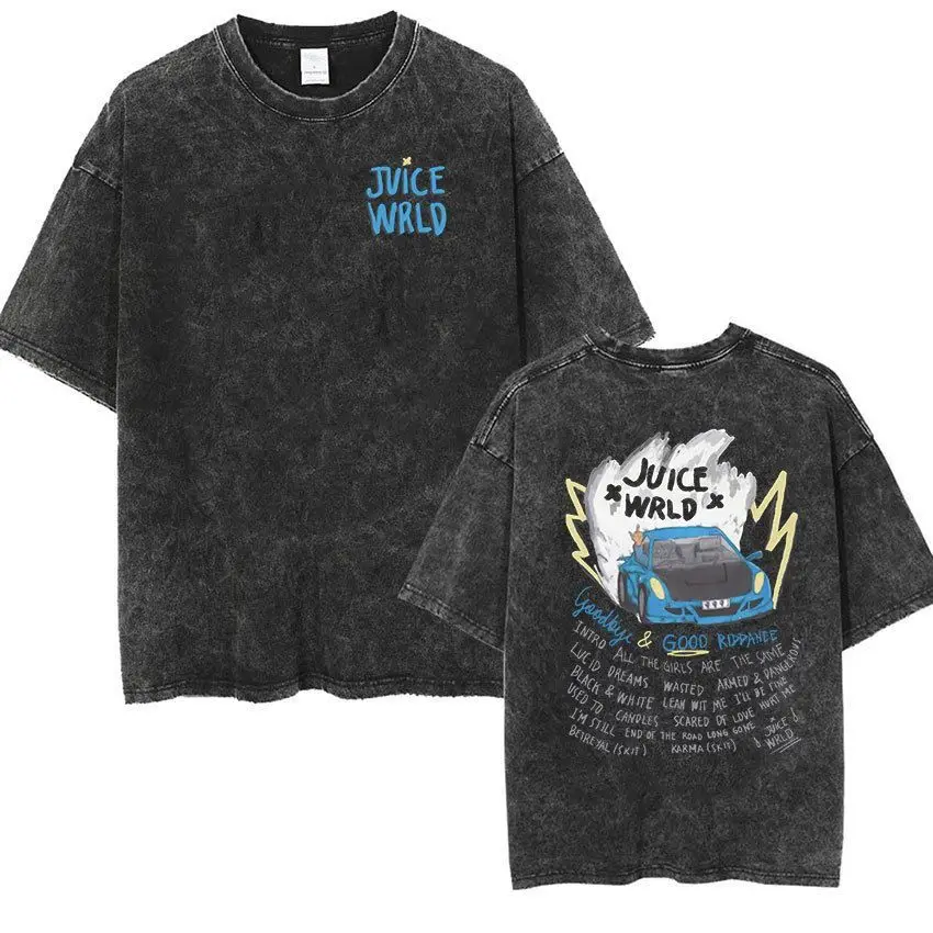 

Juice Wrld 999 T-shirt Vintage Black Acid Wash Short Sleeve 2026 Summer Streetwear Rap Artist Casual Cotton Tee