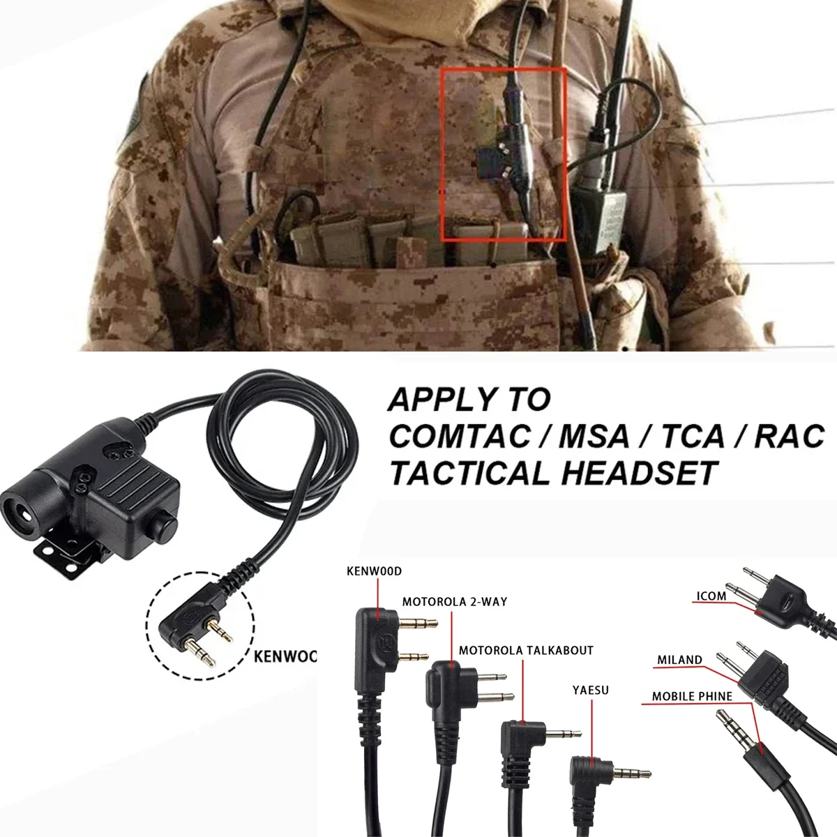 Tactical PTT Headset Compatible Pin Connector Polymer Structure Walkie Talkie Interphone Outdoor Camping Military Communication