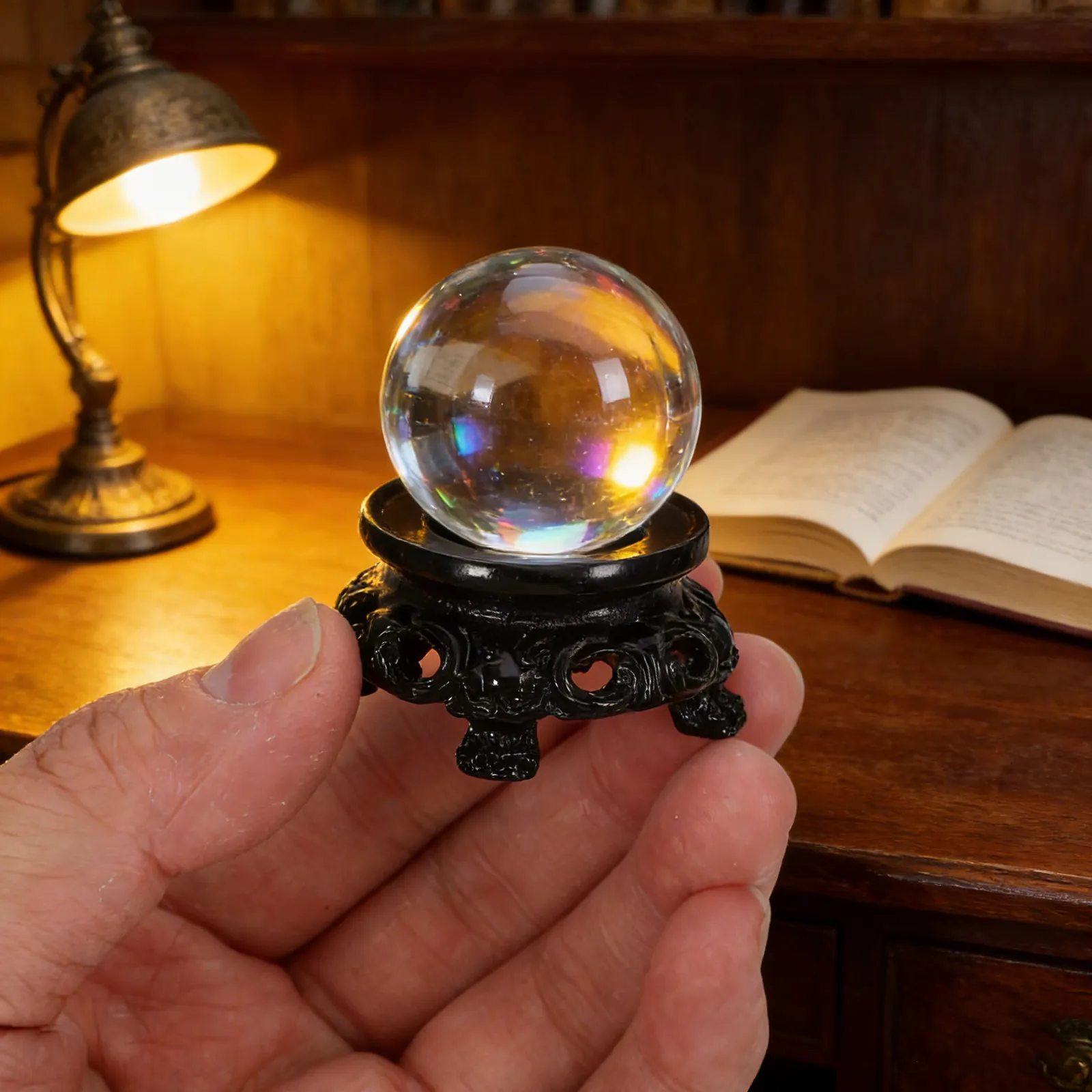 Wood Carved Crystal Sphere Base Decorative Orb Display Stand for Home Zen Rock Pedestal Altar Crystal Ball Holder