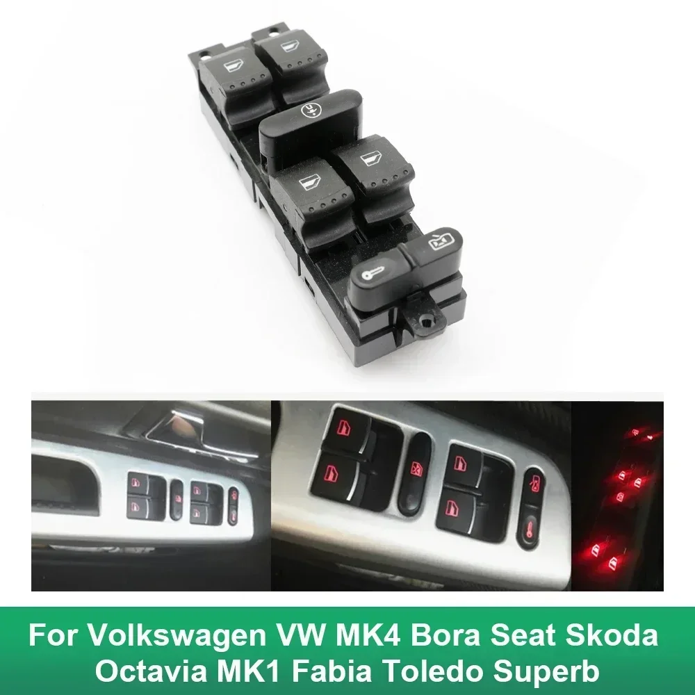 

For Volkswagen VW MK4 Bora Seat Skoda Octavia MK1 Fabia Toledo Superb Window Panel Master Control Switch 1J4959857D 1J4959857B
