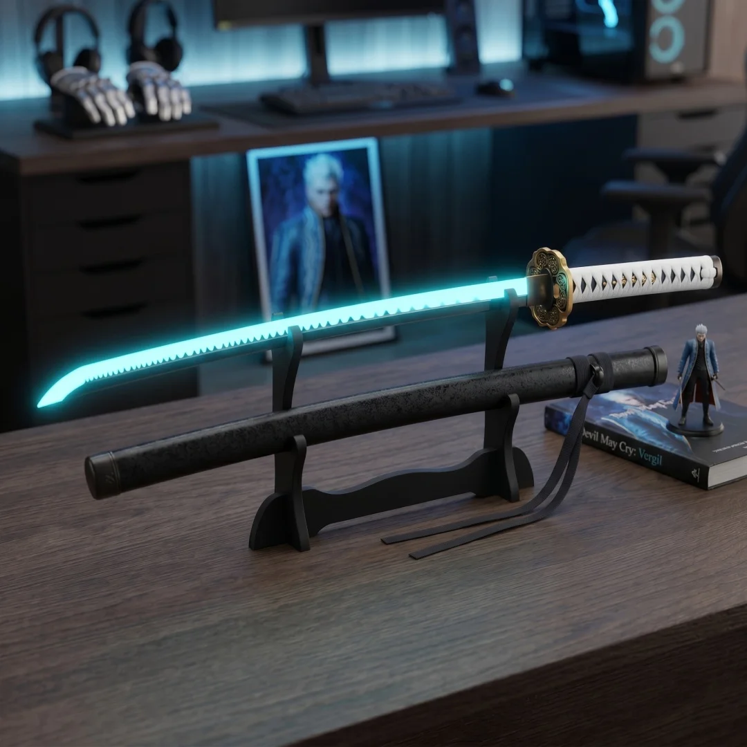 Espada LED de 104 cm, Réplica de la Katana de Vergil Yamato de Devil May Cry 5, Accesorio de Cosplay de Anime, Katana Japonesa de Tamaño Real, Juguete, Regalo