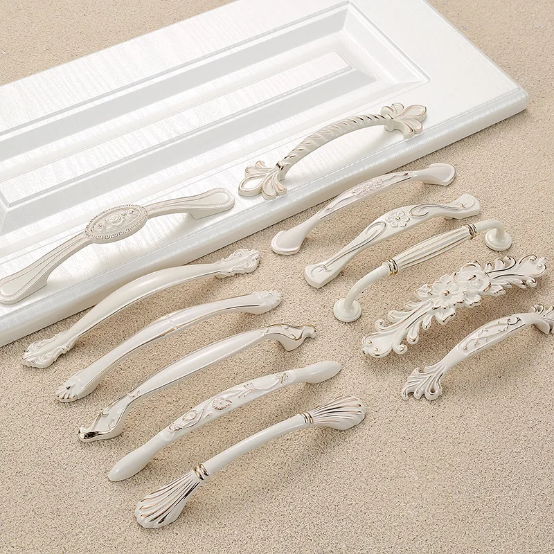 Zinc Alloy Ivory White Cabinet Handles European Style Kitchen Cupboard Door Pulls Drawer Knobs Modern Furniture Hardware
