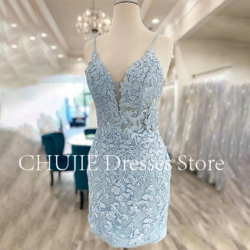 

Customized Appliques Mermaid Mini Graduation Dress Spaghetti Straps Cocktail Dresses Homecoming Dress Woman Wedding Prom Gowns