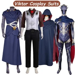 Viktor Cosplay Men Uniform Game LOL Arcane Cloak Jumpsuit Pin Costume Shirt Vest Pants Outfits Halloween Carnival Party Suit