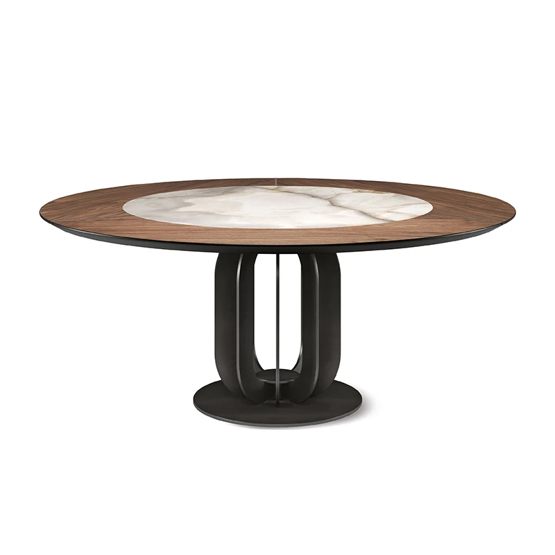Round dining table Rotating disc Light luxury Black Deli Fengyan Minimalist high-end dining table Household
