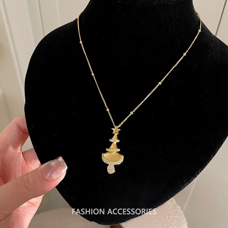 

Изысканная женская цепочка на ключицу, стерлинговое серебро 925 пробы, матовая рождественская елка, кулон со звездой, ожерелье для женщин, ювелирные изделия, подарок Xmax