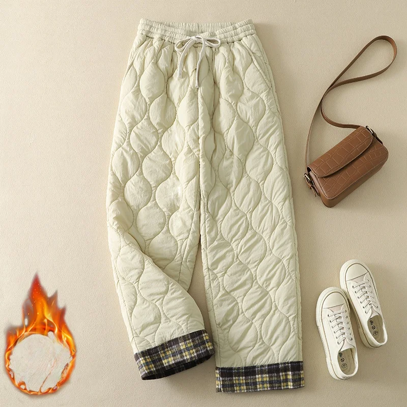 Hiver nouveau Sle femmes coton pantalon ceinturé taille élastique gourde Pr ligne léger chaud Long coton pantalon coupe-vent