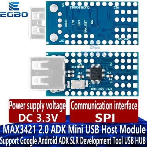 MAX3421 2.0 ADK Mini USB Host Module: Google Android ADK Supported, SLR Development Compatible – 3.3V, USB HUB for arduino