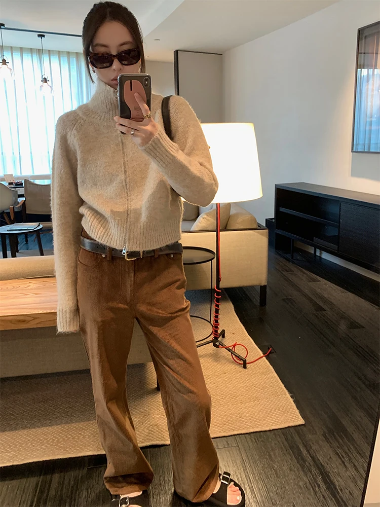 

Retro Coffee Color Corduroy Loose Wide Leg Pants Women's Autumn Winter Thi Texture Casual Trousers Korean Sle Commute Wind