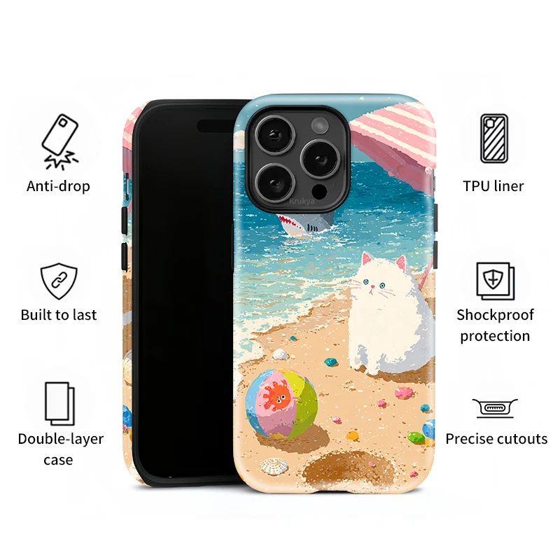 เคสโทรศัพท์ลายแมวน่ารัก Krukya สำหรับ iPhone 16 17 Pro Max 15 13 11 12 14 Pro Max 14 Plus XR XS X SE เคสแบบด้านสองชั้น