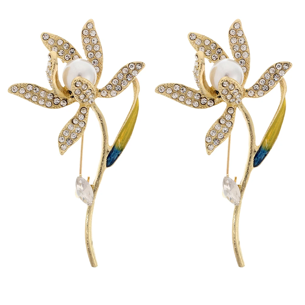 

2 Pcs Day Brooch Alloy Daffodils Rhinestone Flower Brooches Wedding Party Brooch Lapel Pins Accessories