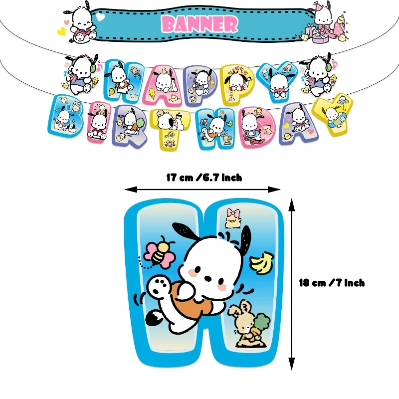 Sanrio Pochacco Thema Feestartikelen DIY Ballon Verjaardag Banner Latex Ballon Decoratie Taartbenodigdheden Uitnodigingskaarten