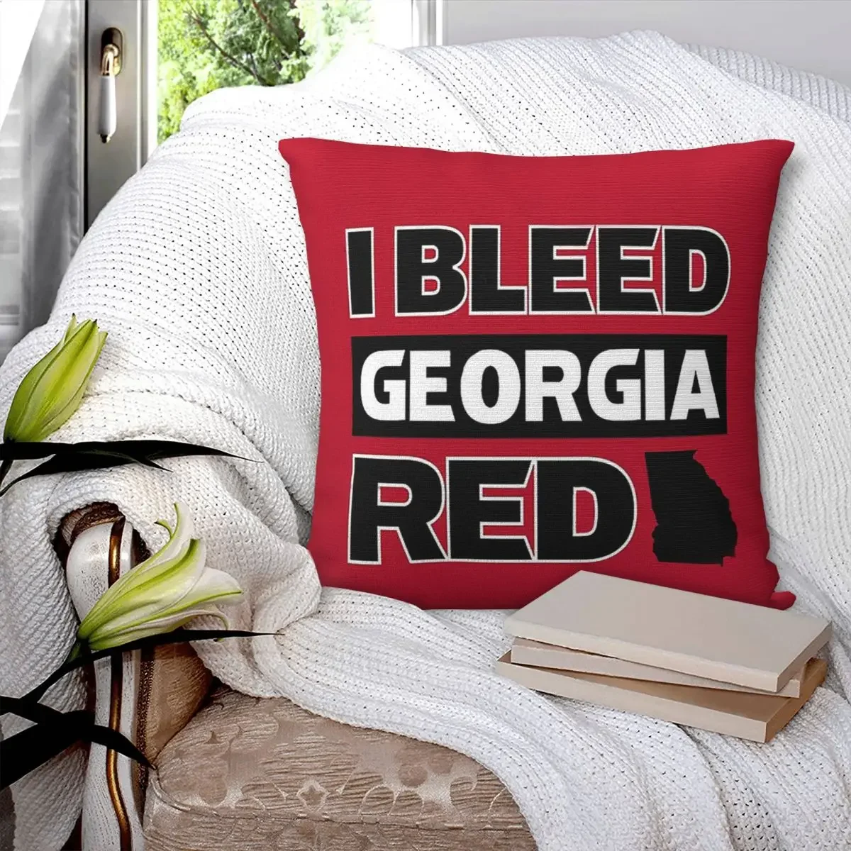 

I Bleed Red Georgia UG Bulldog Pride Square Pillowcase Pillow Cover Zip Decorative Comfort Throw Pillow for Home Living Room