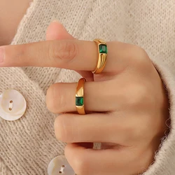 Minimalist Green Crystal Rings for Women Square Cubic Zircon Wedding Engagement Ring Female Finger Jewelry