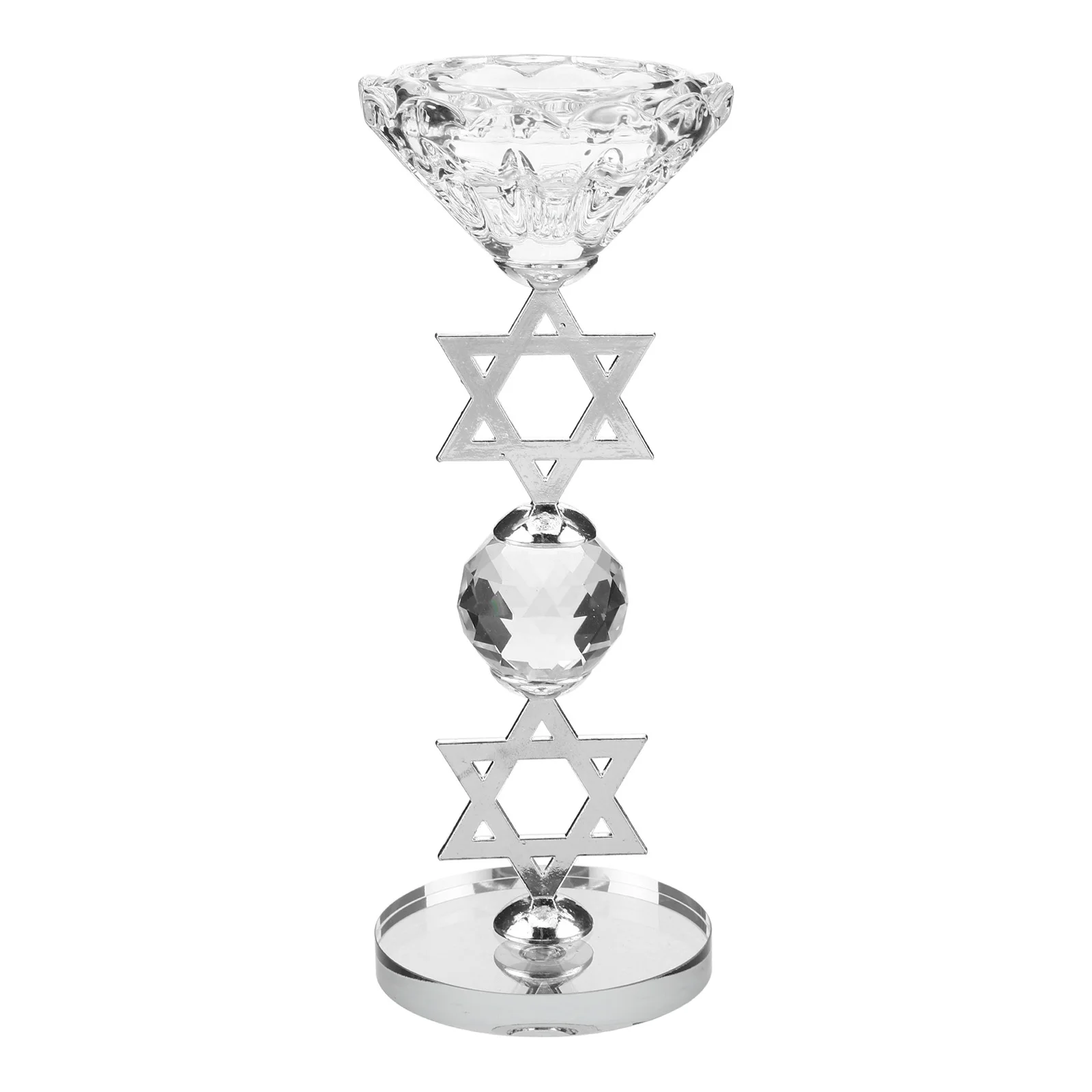 

Star Shaped Crystal Holder for Pillar Candles - Holiday Candlestick Decor - Ideal for Chanukah, Shabbat and Cultural
