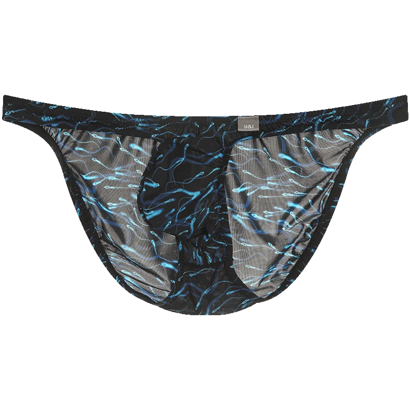 U＆I sexy low waist briefs for men with personalized printing, thin breathable nylon narrow edge U convex pouch