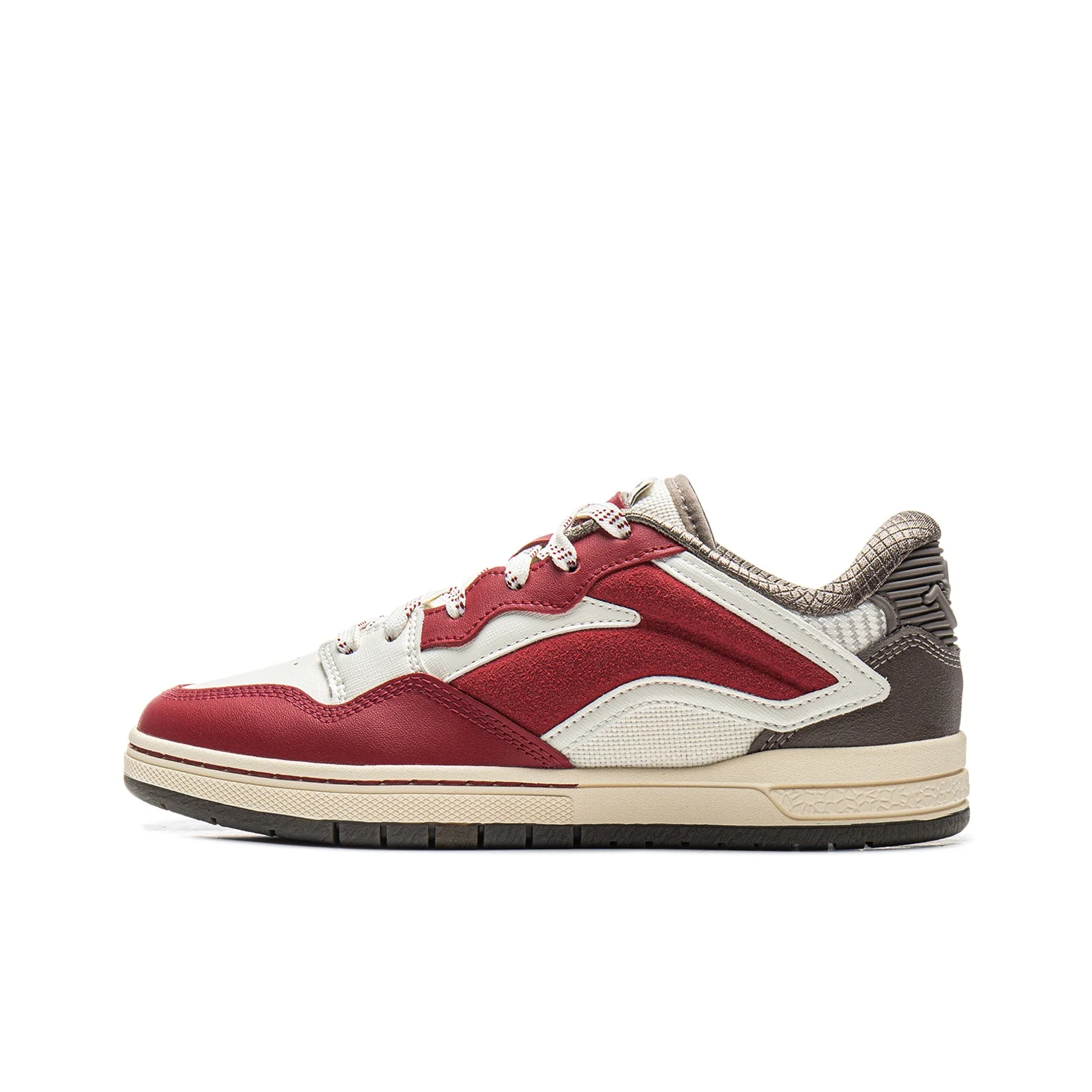 Li Ning Wave PROS Synthetic Leather, Split Cow Leather Low top Skateboard Shoes Men's Red Beige AEPV035-3