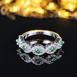 silver color aesthetic green zircon eternity wedding band Rings for Women female anniversary gift Christmas brand R6318