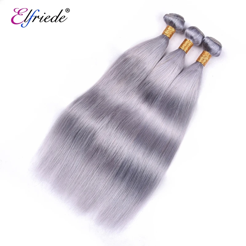 Elfriede-Mèches Brésiliennes 100% Naturelles Lisses Gris Pur, Extensions de Cheveux Humains, Offre en Lot de 3/4