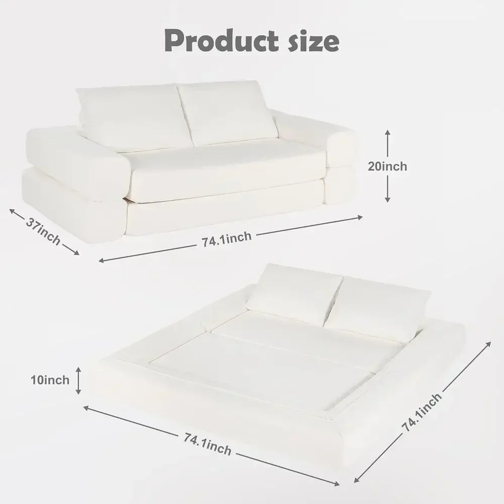 74 Convertible Sofa Bed with Reversible Chaise, Oversized Corduroy & Linen Upholstered, Loveseat with Throw Pillows for Living R