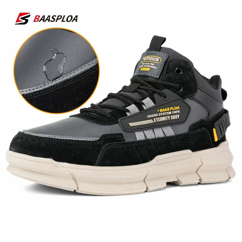 Baasploa Men Winter Cotton Shoes Leather Waterproof Casual Shoes For Men Fashion Plush Warm Sneakers Non-slip Outdoor