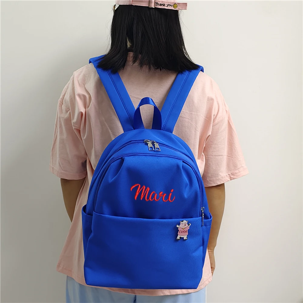 Mochila bordada com texto personalizado para meninos e meninas, mochila universitária, monocromática, viagem ao ar livre, novo pacote de presente, texto livre