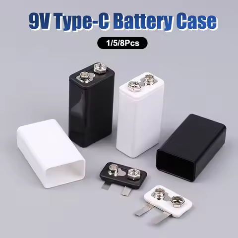 1/5/8Pcs 9V Type-C Battery Case 6F22 Lithium Battery Storage Box Square Battery Holder Portable Battery Clip Container