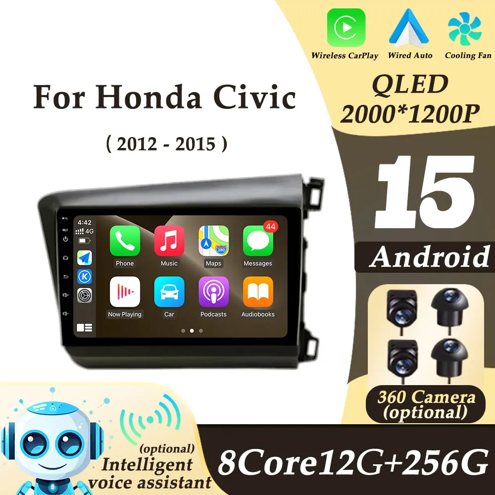 

Right Hand Drive for Honda Civic 2012 - 2015 Android 15 Wireless CarPlay Car Radio Video Audio Multimedi Player GPS Navi DSP BT