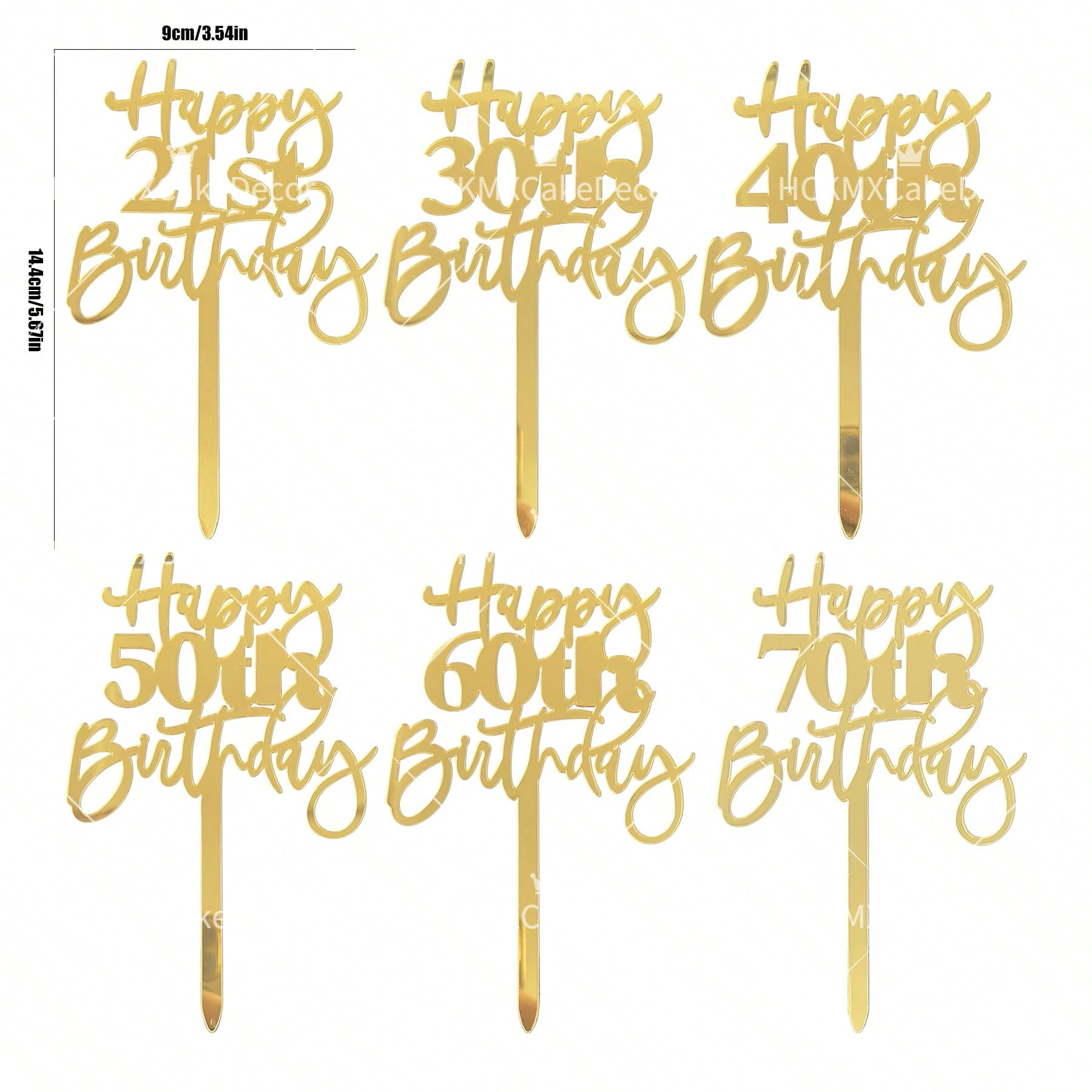 3-teiliger Happy 50th Birthday Tortenaufsatz, Gold Spiegel, 50. Geburtstagsparty-Dekorationen für 50-jährige Geburtstage und Jubiläen – Detail 7