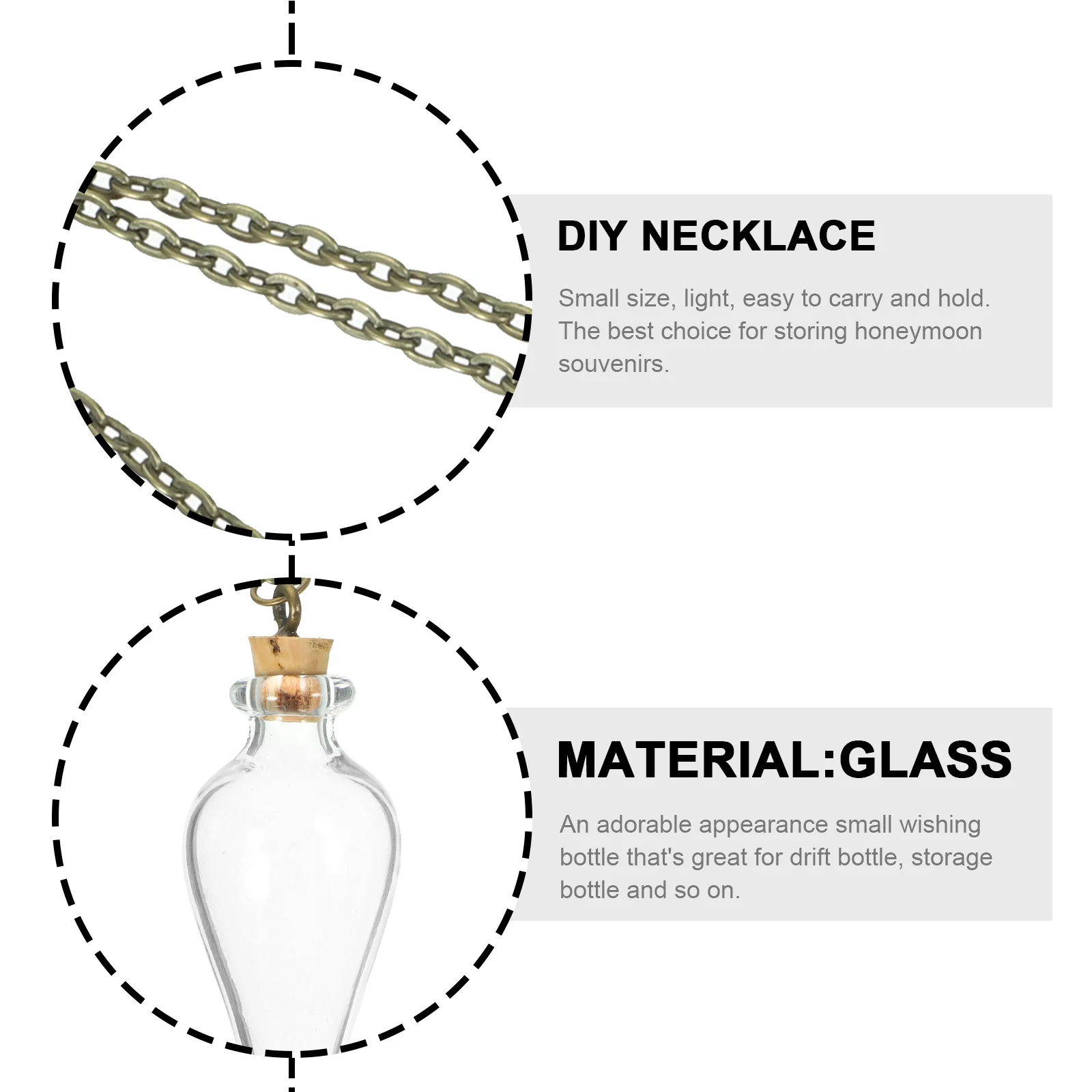 

Mini Glass Bottle Necklace Small Wishing Pendant Durable Tiny Glass Bottle Holder Travel Souvenir Cork Jar Necklace Charm