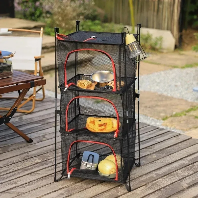 Everbright Store 2026 New Camping Tableware Storage, Drying Net, Four-layer Storage Net, Hanging Drying Net