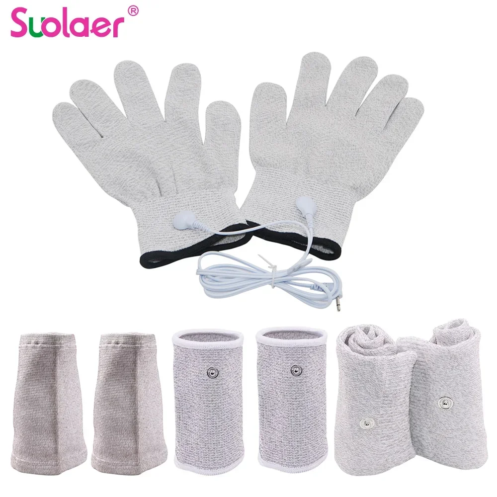 TENS Electrode Treatment Gloves Socks Bracers Conductive Cable for EMS TENS Unit Body Massage Device Accessories Silver Fiber