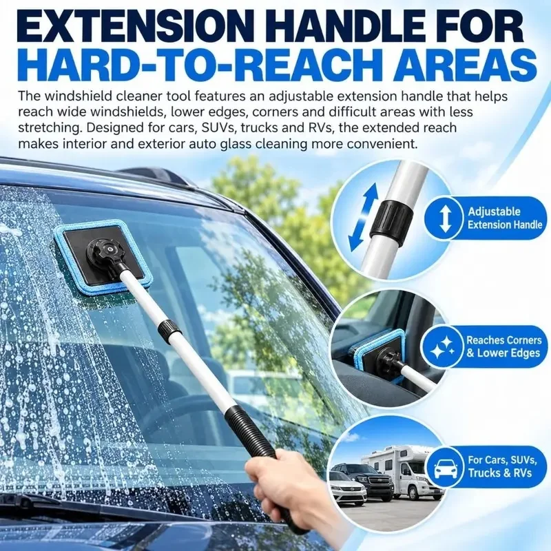 2027 Extendable Handle Windshield Cleaner Magnetic Lock Glass Cleaning Kit Car Window Cleaning Tool Detachable Pads Streak-Free