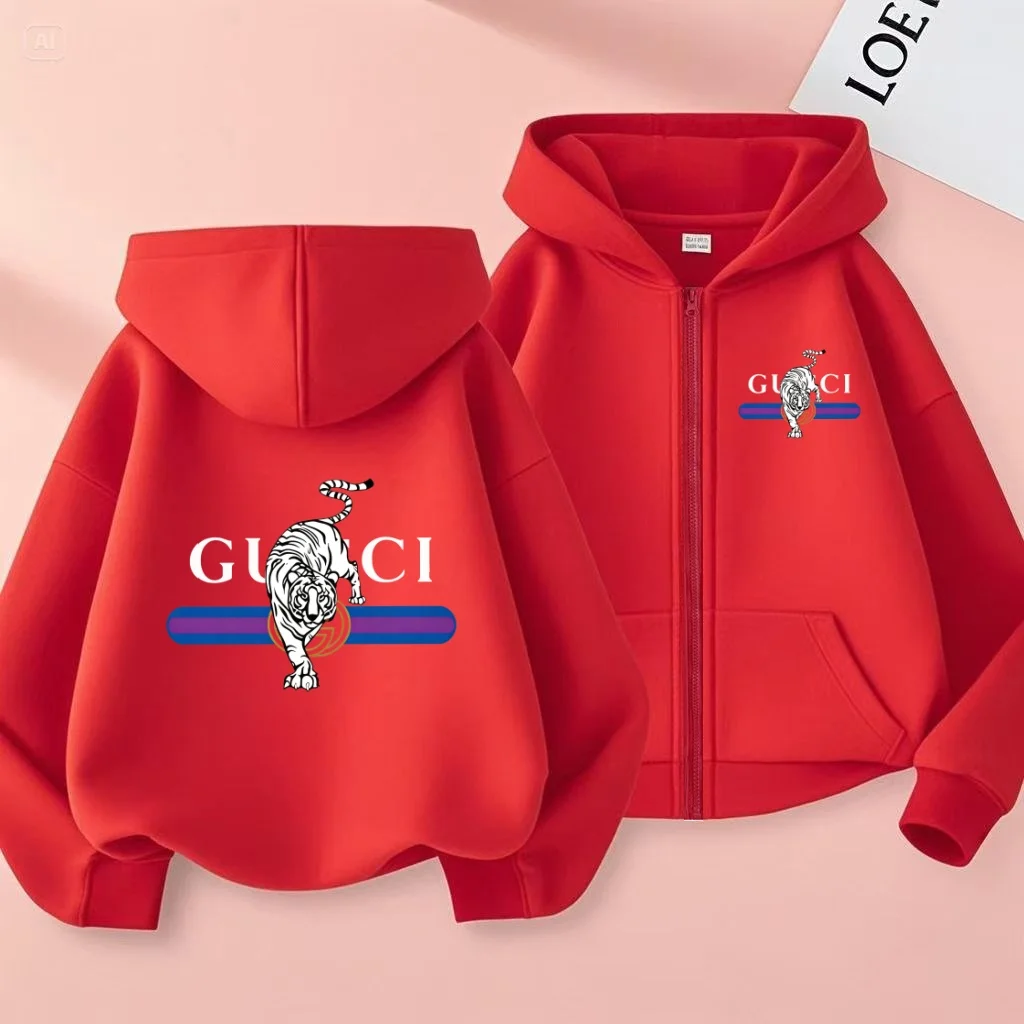 Kids Long Sleeves Cardigan Sweatshirt Girl Boy 3-12Years Hoodie Zipper Style Cute Tiger Sports Casual Fashion Loose Coat Clothes