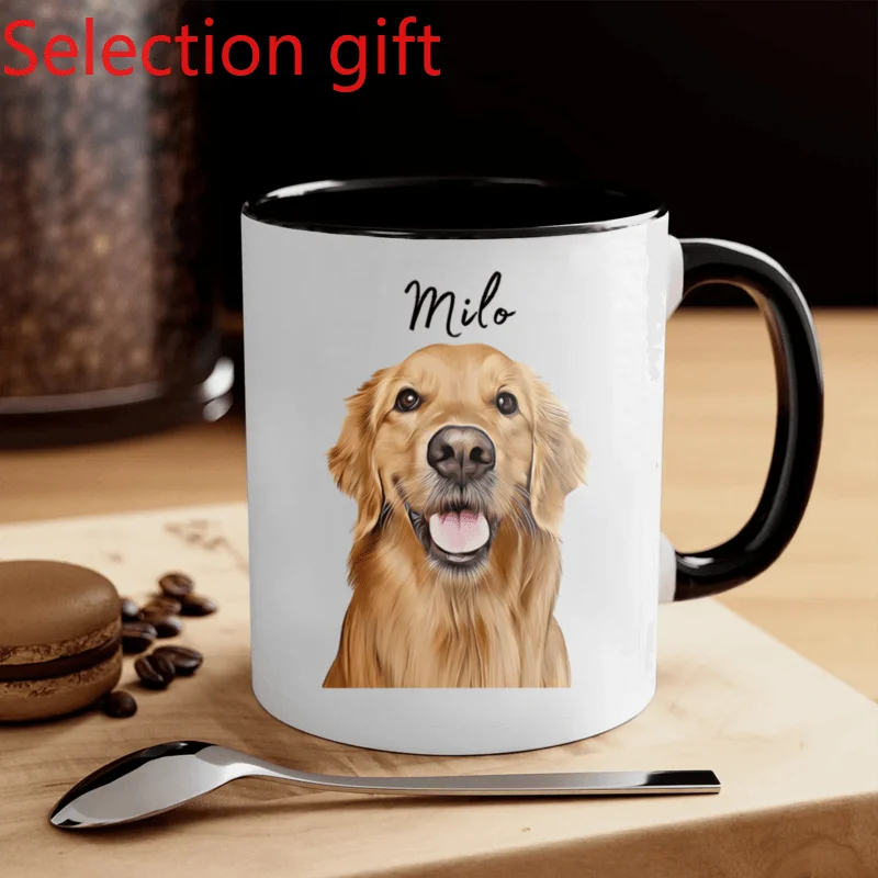 2D 1pc 11oz Personalized Golden Retriever Portrait Name Two-tone Coffee Mug, Gift for Dog Owner, Water Cup Hand Wash Only, Micro