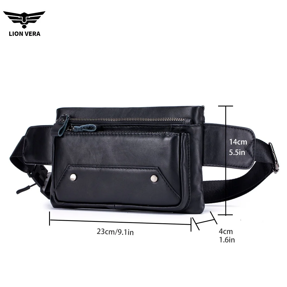 LION VERA Men's Genuine Leather Waist Bag Phone Bag Waist Bag 9-inch Backpack Men's Small Chest Shoulder Strap Bag