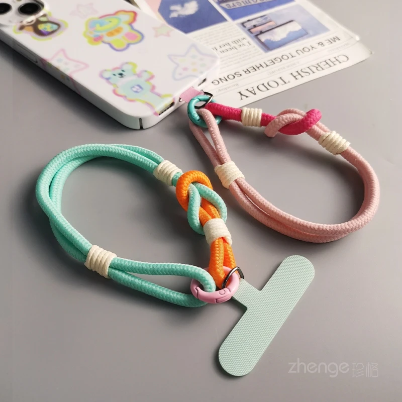 Two Strand Dual Use Simple Hand Strap Mobile Phone Lanyard Women's Short Wrist Phone Strap Clip Style Phone Case Universal Strap